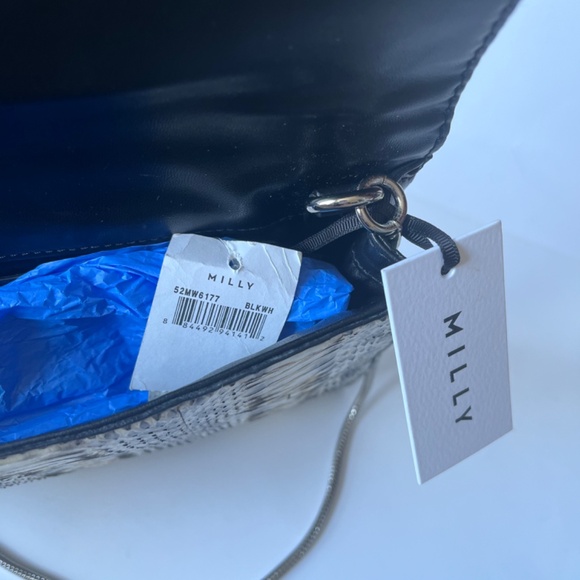 MILLY Mercer Snakeskin Black Leather Shoulder Chain Envelope Clutch - Picture 7 of 11